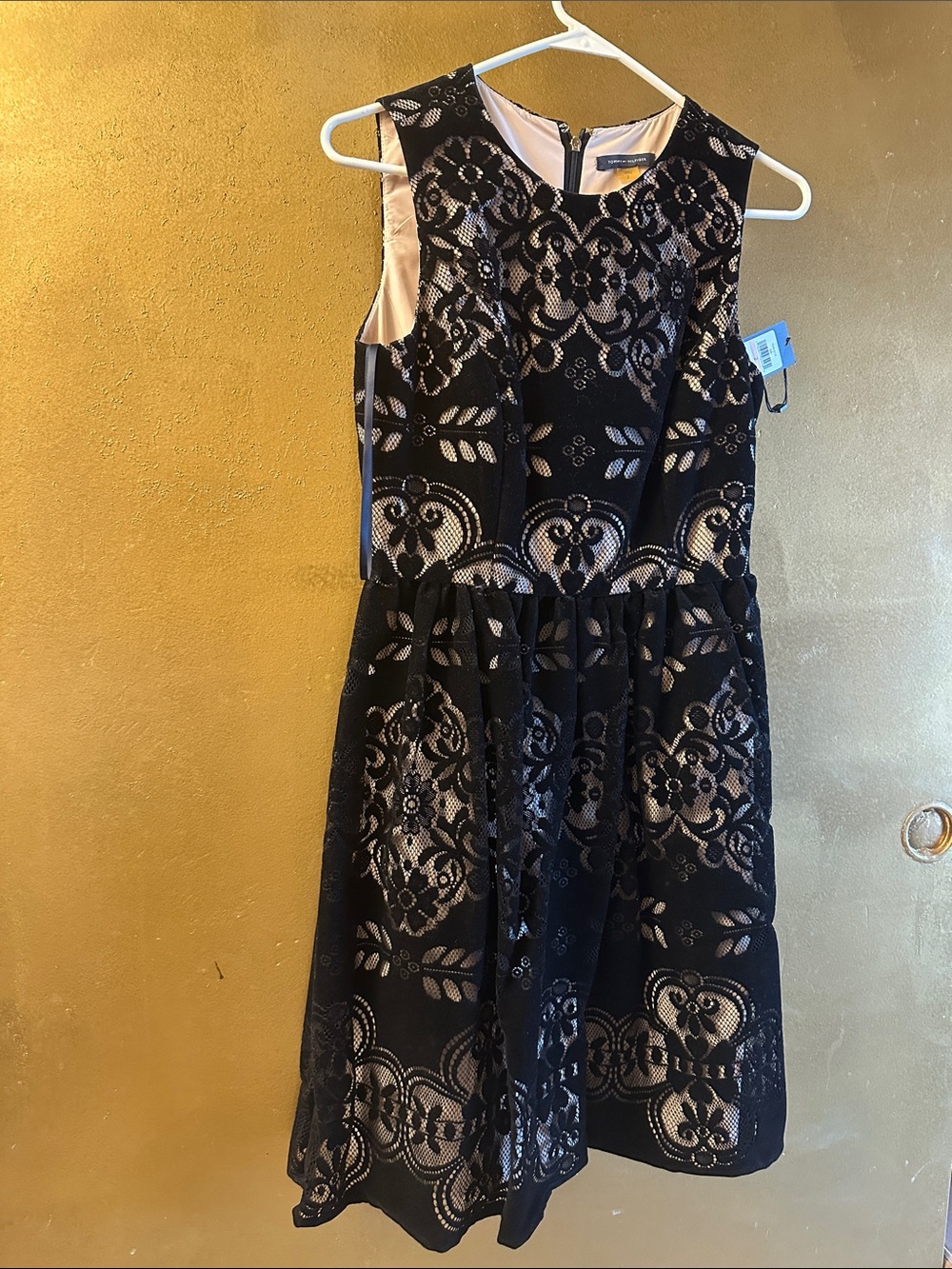 Tommy Hilfiger Black Lace Midi Dress with Nude Lining